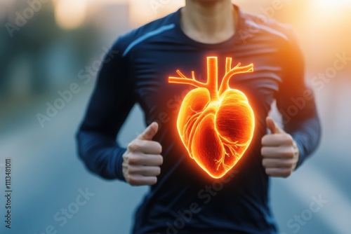 Exercise to care for the heart. Stimulate or increase the efficiency of the heart muscle. Increase heart rate. Regular and continuous exercise. photo