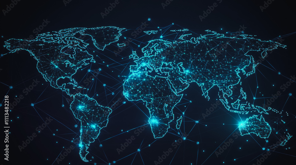 abstract business connection of line from nail node to node on world map background Innovation network points Earth's surface abstract business connection of line from nail node to node on world map background Innovation network points Earth's surface