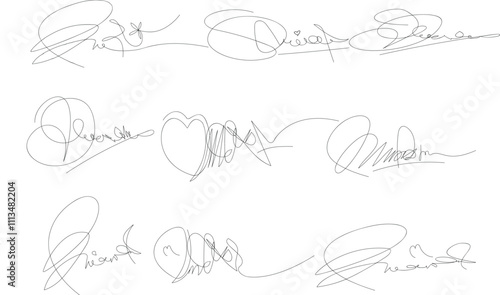 Business set of inked autographs. set imaginary scribble, Autographs handwritten set. Document Signature Ideas, Abstract handwritten signature, Handwritten Collection of Fake Scribble Signature in Ink