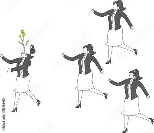 Seeds woman, Thought Leader, Leader and Influencer in a professional or business competition, following an investment opportunity, seeking wealth to succeed, a group of businesswomen running to follow