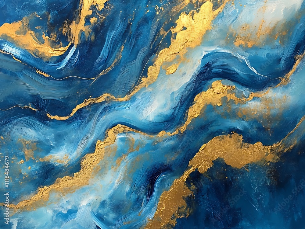 Abstract blue and gold fluid art design featuring flowing lines and shimmering accents creating a luxurious and elegant artistic composition for modern decor. Abstract blue and gold fluid art design featuring flowing lines and shimmering accents creating a luxurious and elegant artistic composition for modern decor.