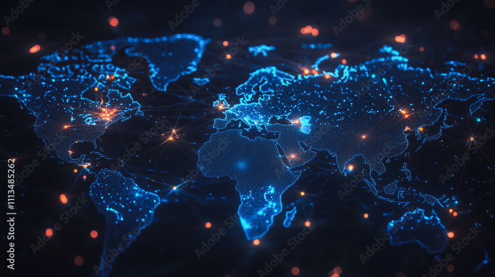 Fototapeta premium abstract business connection of line from nail node to node on world map background Innovation network points Earth's surface
