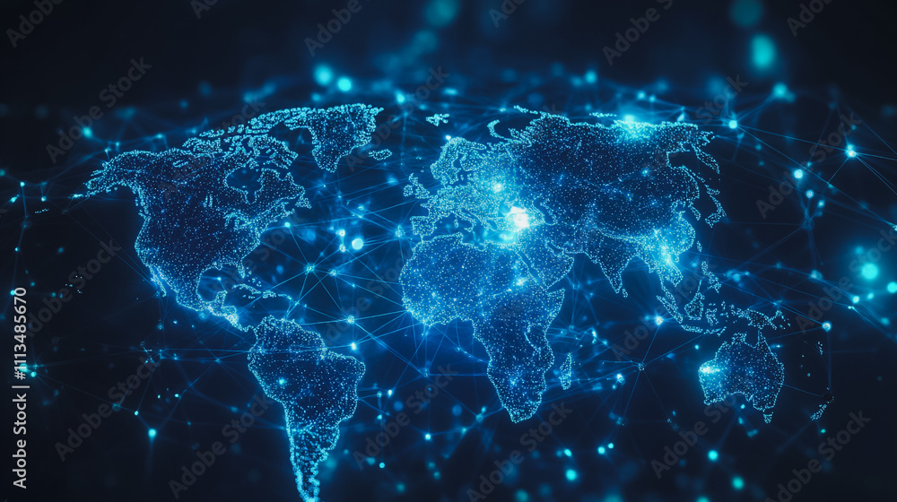 abstract business connection of line from nail node to node on world map background Innovation network points Earth's surface abstract business connection of line from nail node to node on world map background Innovation network points Earth's surface