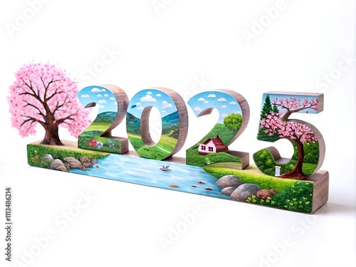 A vibrant and festive scene celebrates the arrival of 2025 with the bold text 