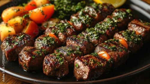 a delicious meaty herb infused grilled skewers photo