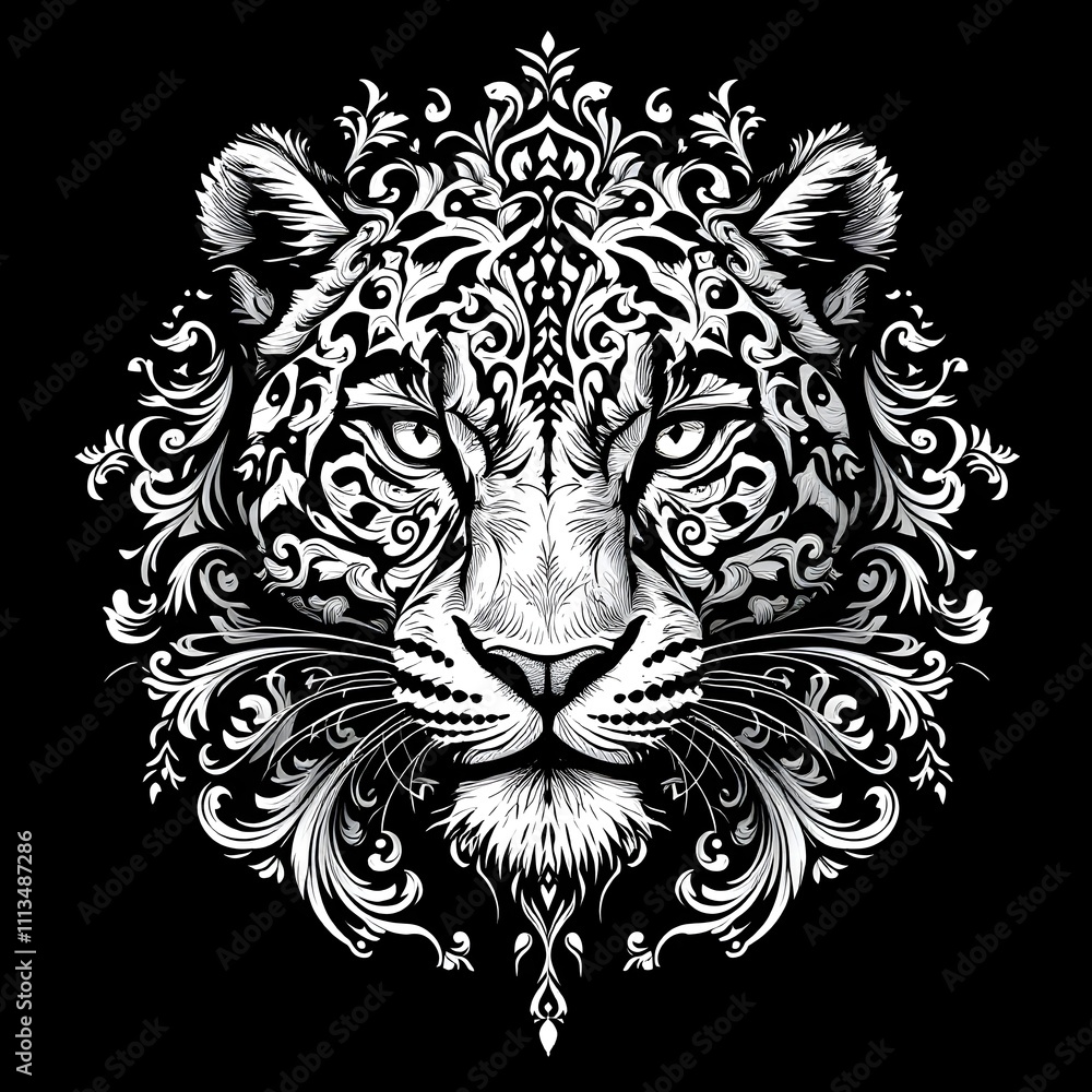 Leopard head with floral patterns