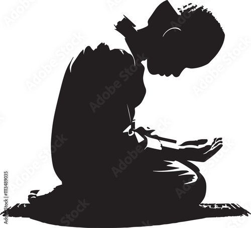 A Mislim boy prayer black and white silhouette in a vector farm 