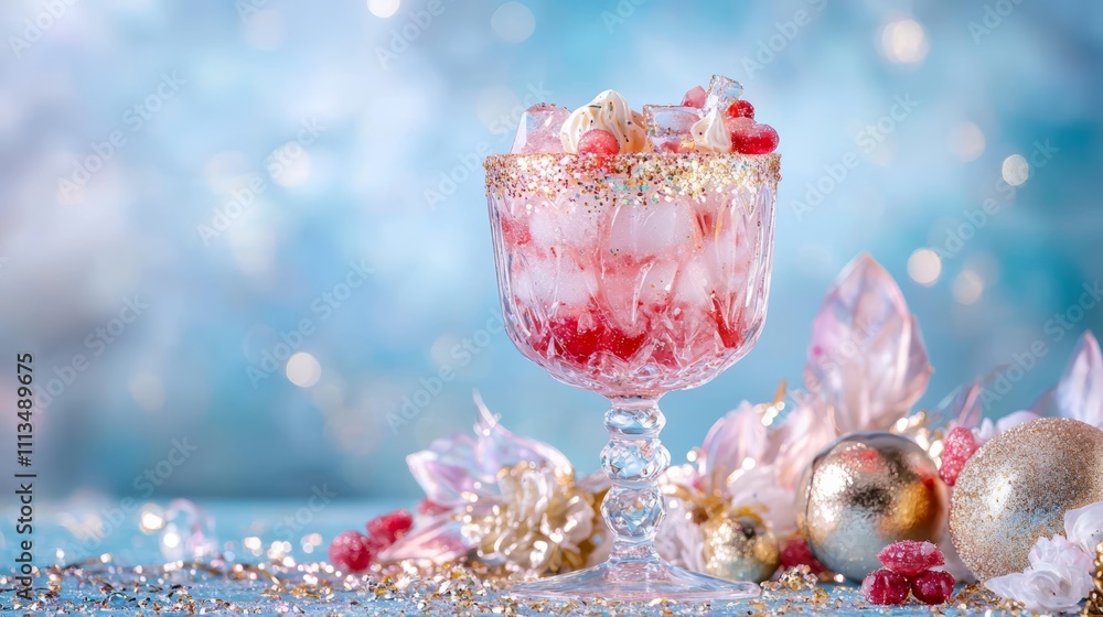 A glowing cocktail glass with edible glitter sparkling under studio lighting, surrounded by elegant gold and silver props. A glowing cocktail glass with edible glitter sparkling under studio lighting, surrounded by elegant gold and silver props.