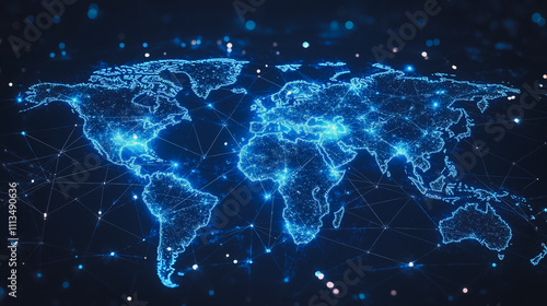 abstract business connection of line from nail node to node on world map background Innovation network points Earth's surface