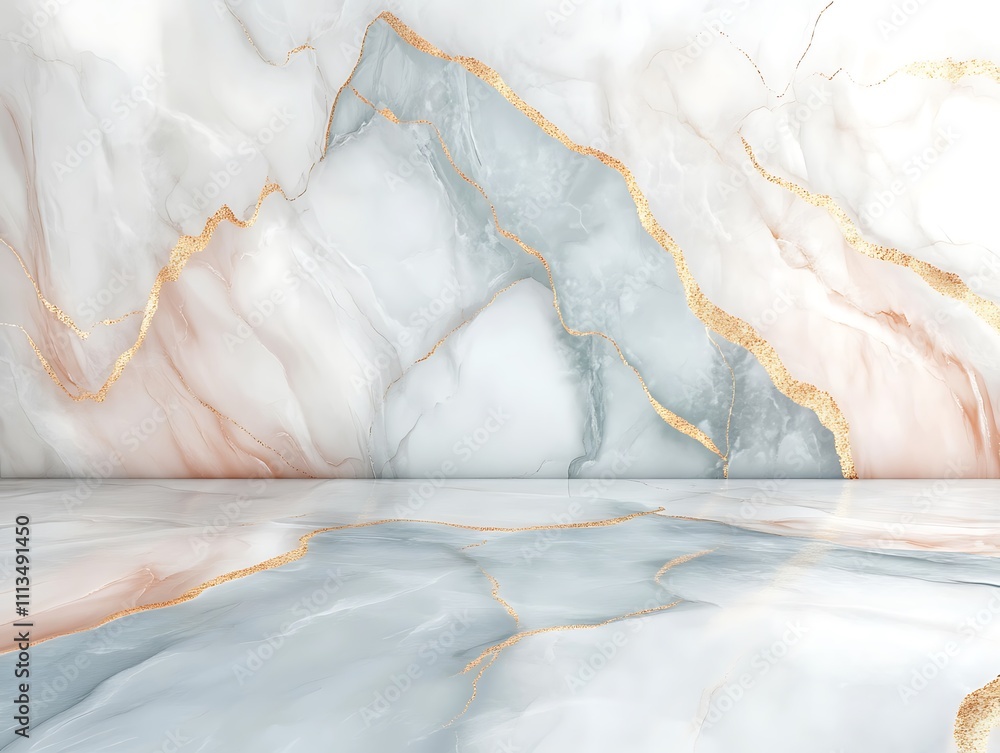 Fototapeta premium Abstract blue and gold fluid art design featuring flowing lines and shimmering accents creating a luxurious and elegant artistic composition for modern decor.
