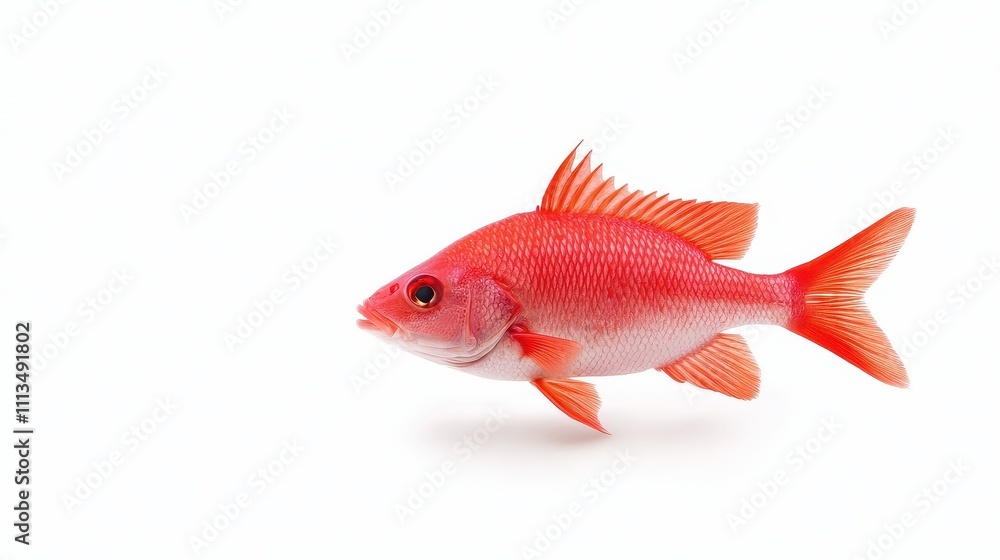 Obraz premium Vibrant Red Fish Swimming Gracefully in Clean White Background, Capturing the Essence of Marine Life with Bright Colors and Intriguing Features for Nature Photography