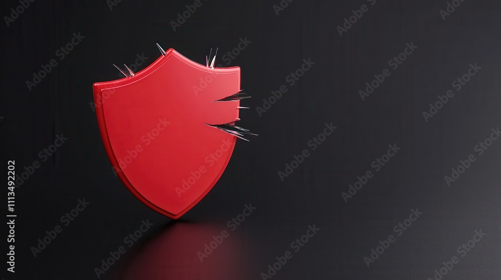 Red Shield with Metal Spikes Breaking Through, Symbolizing Strength, Protection, and Security on a Dark Background, Conceptual Image for Safety and Defense Red Shield with Metal Spikes Breaking Through, Symbolizing Strength, Protection, and Security on a Dark Background, Conceptual Image for Safety and Defense