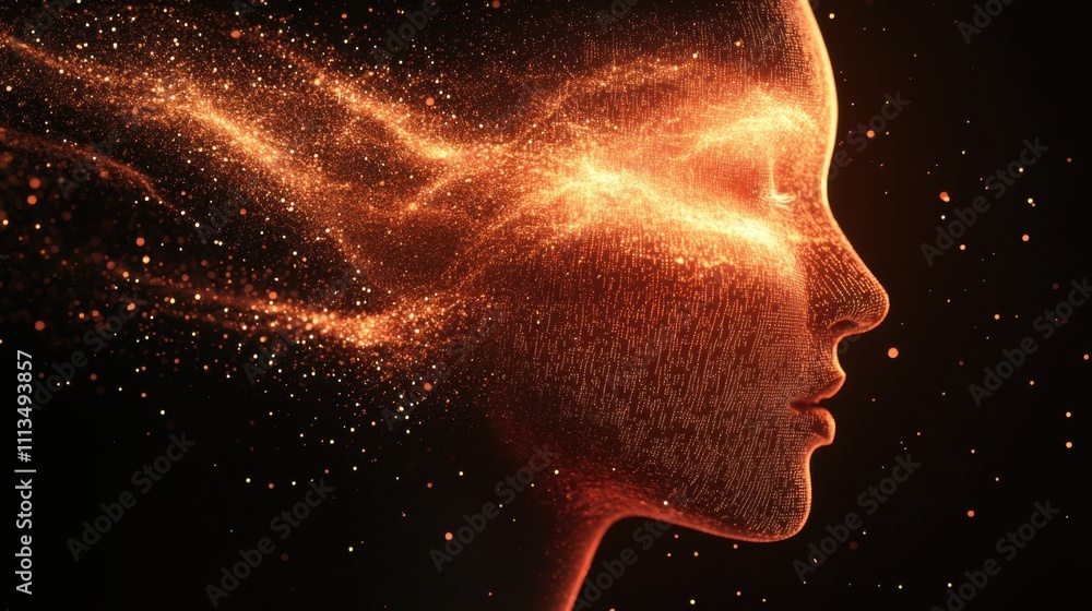 Ethereal Portrait of a Woman with Flowing Energy and Particles Illustrating a Dreamy and Mystical Concept in a Dark Background Ethereal Portrait of a Woman with Flowing Energy and Particles Illustrating a Dreamy and Mystical Concept in a Dark Background