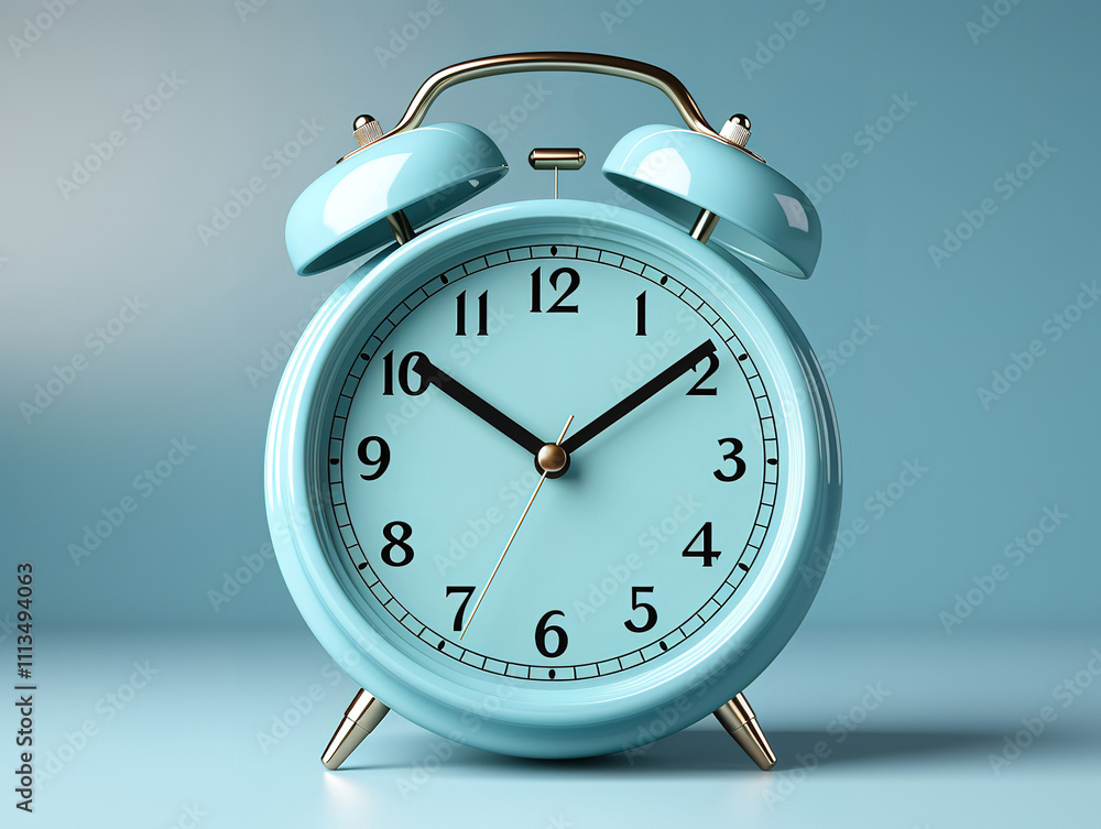 Minimalist Alarm Clock Design on Blue Isolated Background Minimalist Alarm Clock Design on Blue Isolated Background