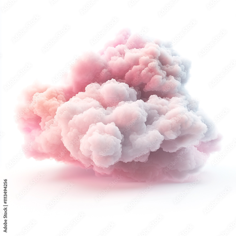 A single, fluffy, pink cloud isolated on a white background. The cloud should have a watercolor-like texture, with soft edges and a gradient of pink to white. A single, fluffy, pink cloud isolated on a white background. The cloud should have a watercolor-like texture, with soft edges and a gradient of pink to white.