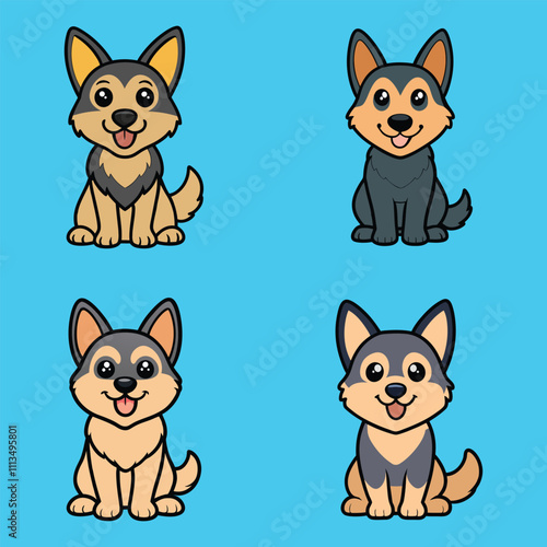 Charming Isolated Vector Illustrations of Shiloh Shepherd Dogs Sitting