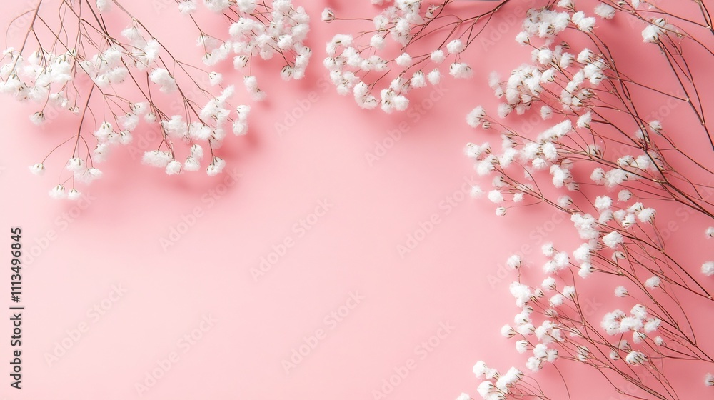 Pink Envelope and Gypsophila Flowers on Pastel Background for Birthday Invitation Card Pink Envelope and Gypsophila Flowers on Pastel Background for Birthday Invitation Card