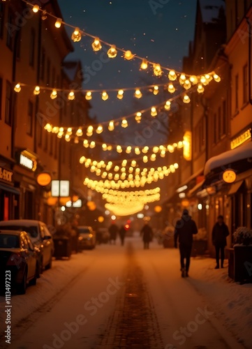 Wallpaper Mural Christmas lights on a German street, snowing weather, no people, fir branches, poinsetiae Torontodigital.ca