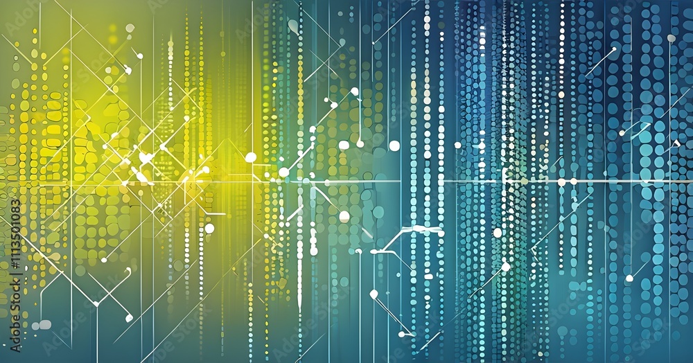 Obraz premium abstract wallpaper illustration, symbolic for artificial intelligence, lines, dots and pattern, vibrant yellow green and blue hues