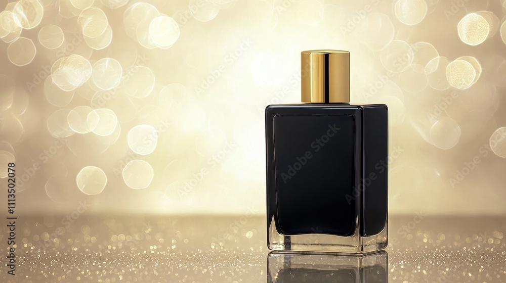 Elegant Black Perfume Bottle on Reflective Surface with Soft Bokeh Background Creating a Luxurious and Sophisticated Ambiance for Fragrance and Beauty Products Elegant Black Perfume Bottle on Reflective Surface with Soft Bokeh Background Creating a Luxurious and Sophisticated Ambiance for Fragrance and Beauty Products