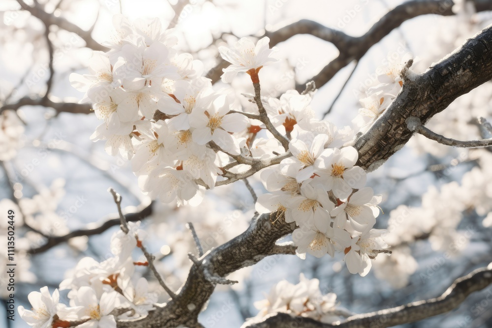 The Tree s Branches Gracefully Adorned with a Multitude of Pure White Blossoms The Tree s Branches Gracefully Adorned with a Multitude of Pure White Blossoms