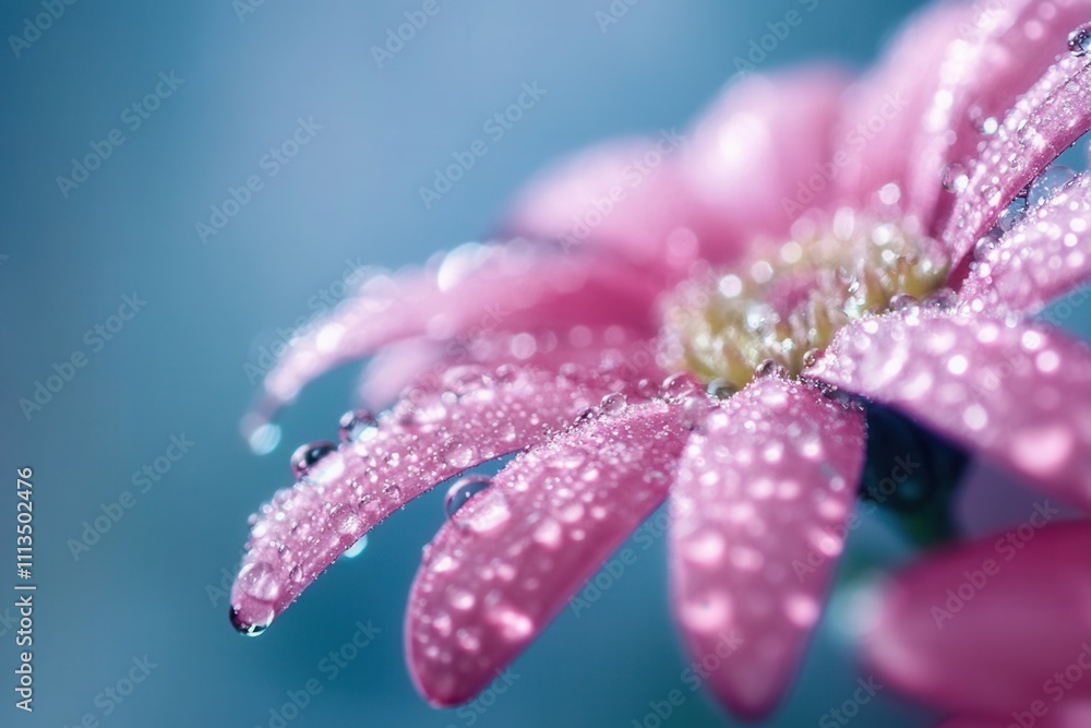 Pink flower with dew drops, close-up. Pink flower with dew drops, close-up.