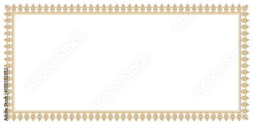 Decorative rectangle frame Elegant element gold colors isolate white backgrounds for design in Eastern style, place for text Golden border Lace illustration for invitations and greeting cards template