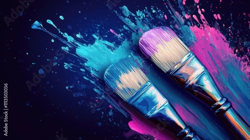 Abstract background with paint brushes and paint splashes