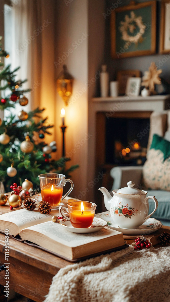 Fototapeta premium Christmas in European style with Christmas tree and holiday atmosphere