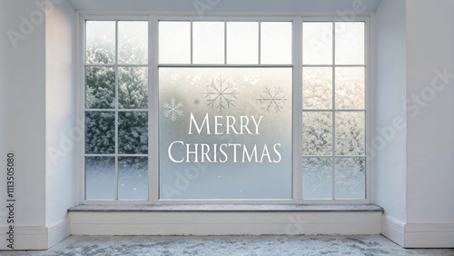 frosted window with merry christmas background 