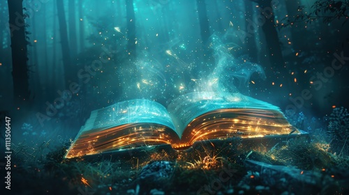 Illustration of magical book with fantastic stories