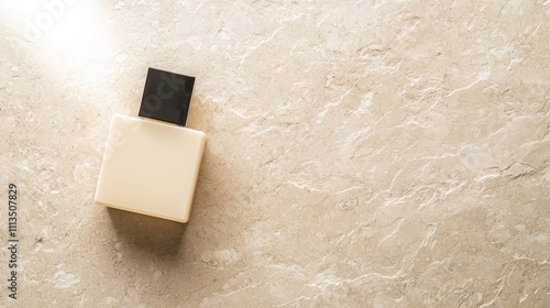 Elegant Minimalist Perfume Bottle on Marble Surface, Capturing Light Reflections and Soft Textures in a Fashionable Setting, Ideal for Beauty and Lifestyle Concepts