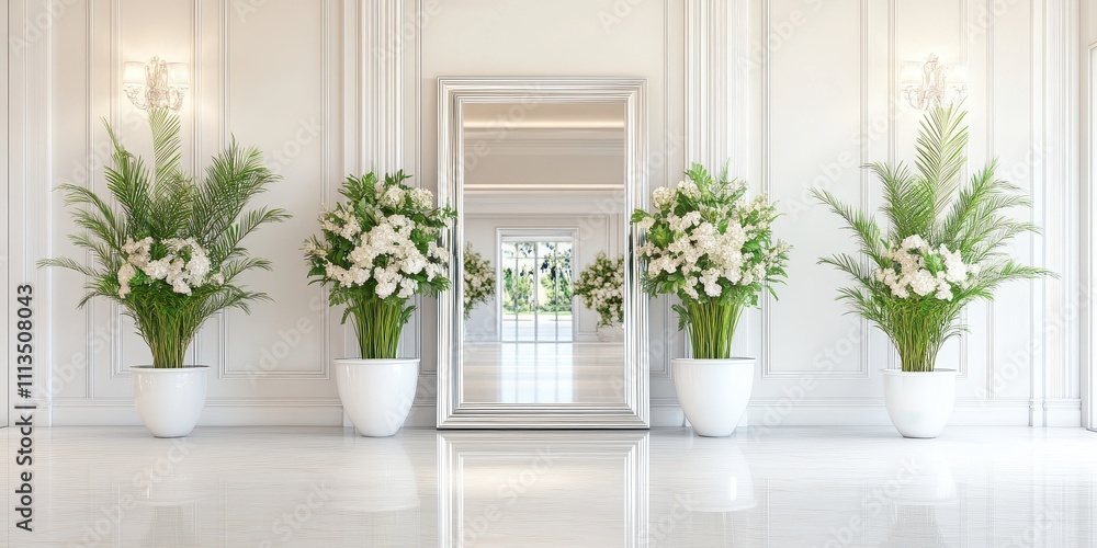 Elegant entryway featuring luxurious decor ideas and a grand mirror that enhances the space's sophistication. Elegant entryway featuring luxurious decor ideas and a grand mirror that enhances the space's sophistication.