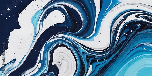 Swirling waves of liquid blue and white colors abstract background illustration wallpaper design, sealike watercolor painting photo