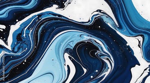 Swirling waves of liquid blue and white colors abstract background illustration wallpaper design, sealike watercolor painting photo