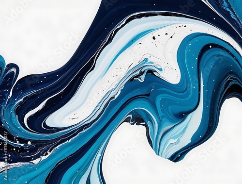 Swirling waves of liquid blue and white colors abstract background illustration wallpaper design, sealike watercolor painting photo