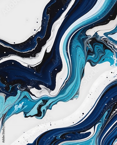 Swirling waves of liquid blue and white colors abstract background illustration wallpaper design, sealike watercolor painting photo