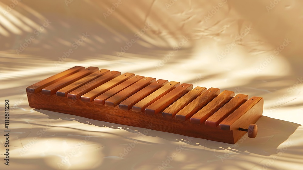 A xylophone positioned on a warm beige surface A xylophone positioned on a warm beige surface