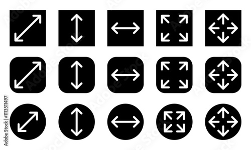 Large big screen display icon set. Compact, scalability, arrow mark, full screen, display screen size inch, Minimize and maximize, small and big display lcd line icons vector isolated illustration.