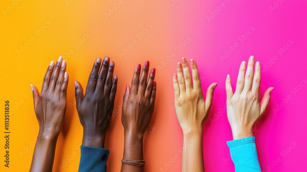A series of hands of different skin tones clapping together in celebration, set against a vibrant, festive background. A series of hands of different skin tones clapping together in celebration, set against a vibrant, festive background.