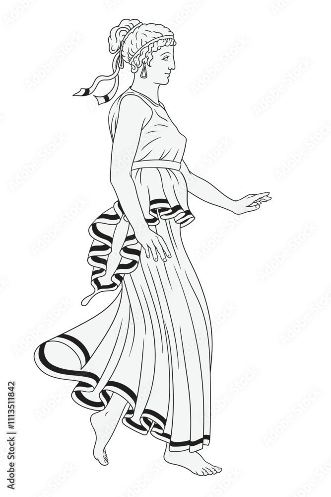 Ancient greek woman goddess in tunic. Figure isolated on white background Ancient greek woman goddess in tunic. Figure isolated on white background