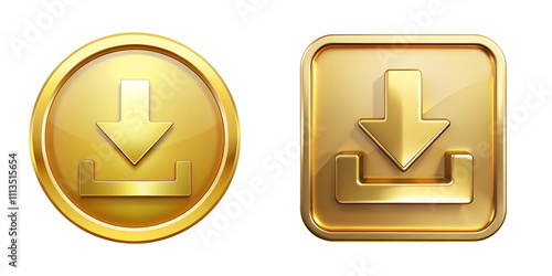3d golden download button isolated on transparent background