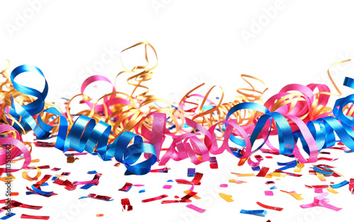 Colorful Party Streamers Swirling In Air Isolated On Transparent Background PNG.