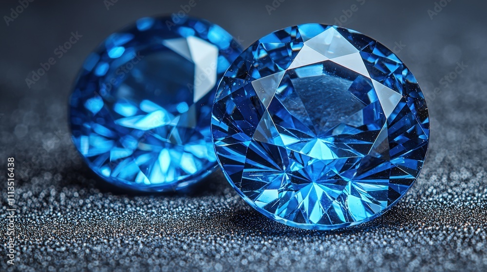 Brilliant blue sapphires: close-up of sparkling gemstones on dark background Brilliant blue sapphires: close-up of sparkling gemstones on dark background