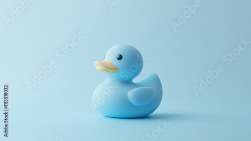 Blue rubber duck on a pastel blue background, minimalistic design concept photo