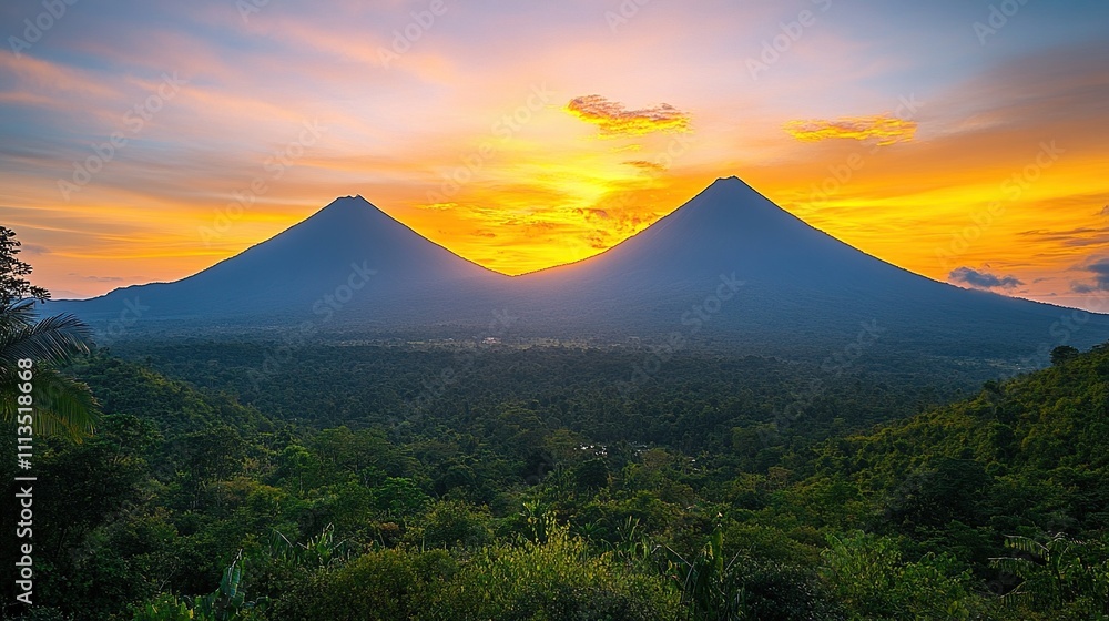 Fototapeta premium Majestic Twin Volcanoes at Sunrise