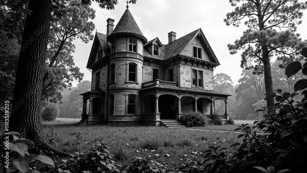 Abandoned Victorian Mansion - Black and White AI Art - Depth and Mood Abandoned Victorian Mansion - Black and White AI Art - Depth and Mood