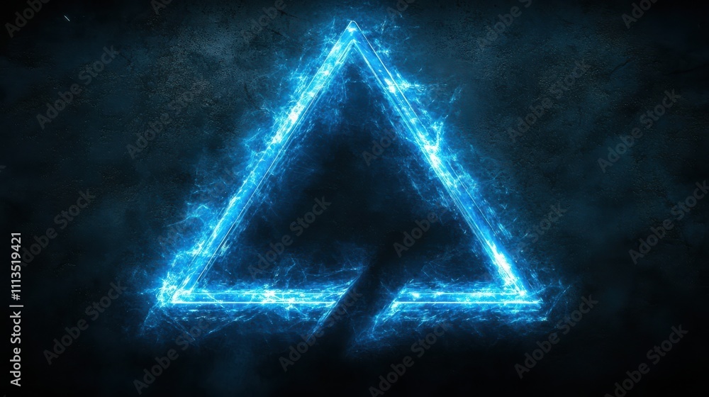Glowing Blue Triangle Design on Dark Background with Energy Effects Glowing Blue Triangle Design on Dark Background with Energy Effects