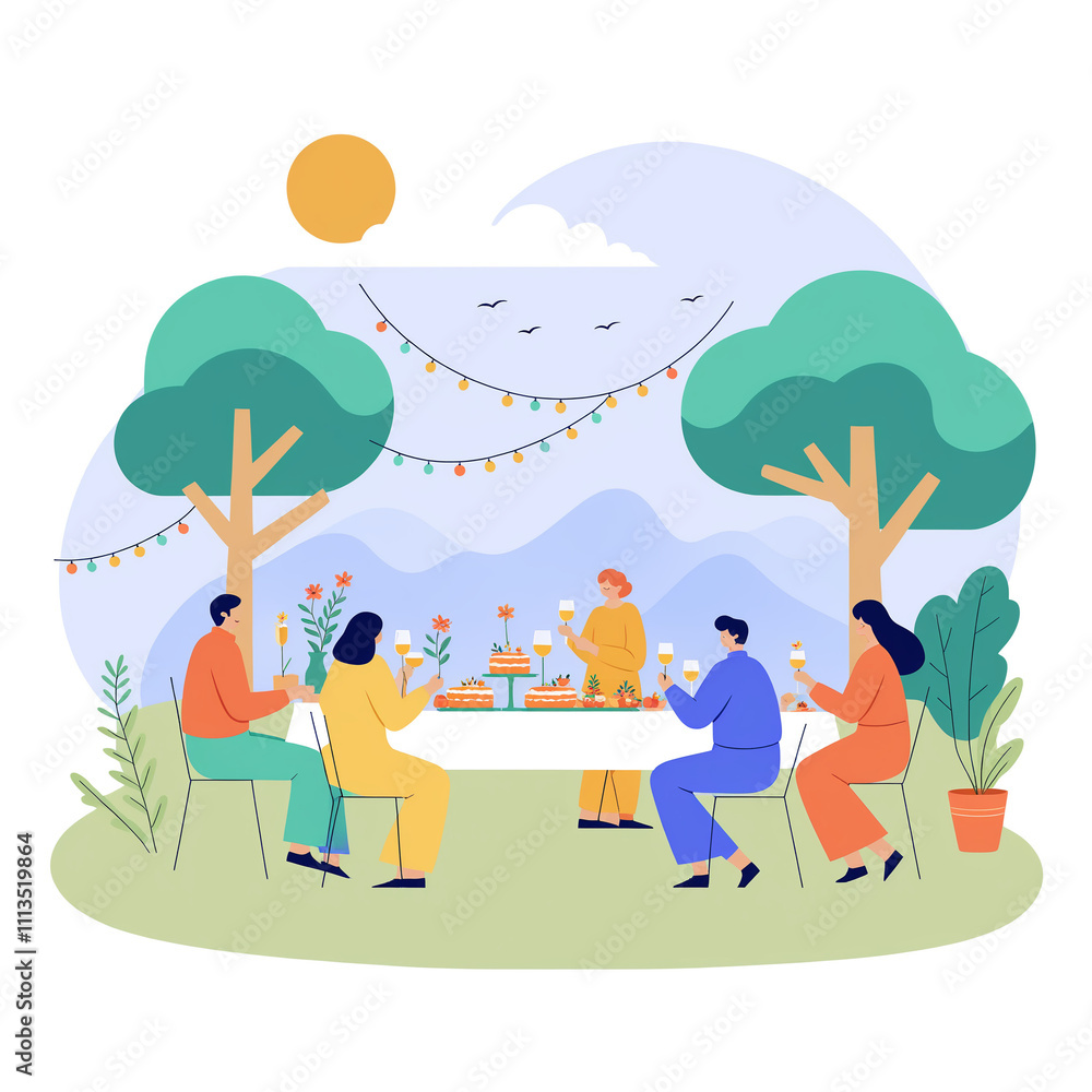 Happy family enjoying backyard activities, with parents and kids at a dinner or picnic. Happy family enjoying backyard activities, with parents and kids at a dinner or picnic.