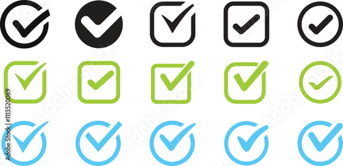 Set of check mark icon on a white background. Tick symbol. Hand-drawn tick checkmark illustration.